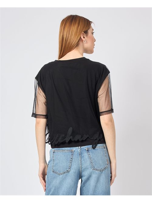 AX women's t-shirt with sheer sleeve ARMANI EXCHANGE | XW000541-AF10359UC001